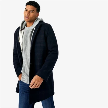 Image of Jack Wills Classic Check Overcoat With Wool - Navy