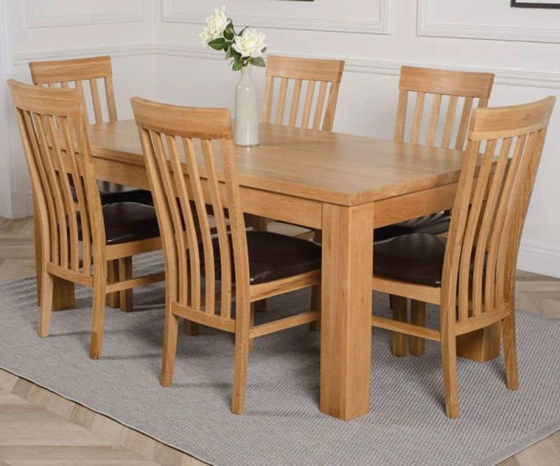 Image of Thats Furniture Dakot 182 x 92cm Oak Large Dining Table & 6 Harvard Chairs in Brown Size: 182 x 92cm Brown Unisex 182 x 92 cm
