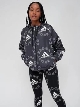 Image of Adidas Brand Love Printed Windbreaker - Black