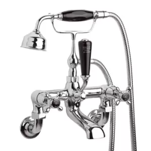 Image of Hudson Reed Black Topaz With Crosshead & Domed Collar Wall Mounted Bath Shower Mixer - Chrome / Black