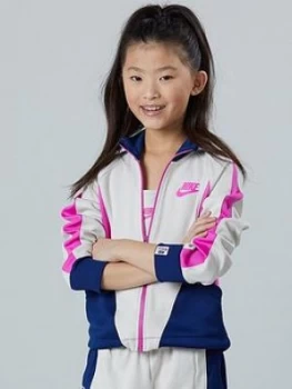 Image of Nike Sportswear Older Girls Heritage Track Jacket - Cream/Pink, Cream/Pink, Size L, 12-13 Years, Women