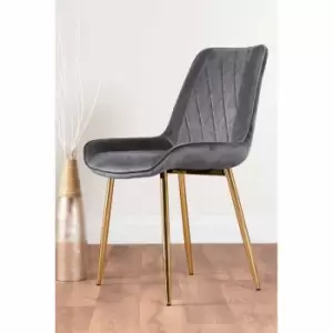Image of Furniture Box 2 x Pesaro Velvet Gold Chrome Metal Leg Contemporary Luxury Dining Chairs Set Grey Pesaro Gold Chairs