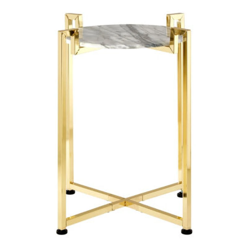 Image of Premier Housewares Interiors By Premier Versatile White Marble Side Table With Warm Gold Base, Durable Side Table By Couch, Elegant Lounge Table Gold