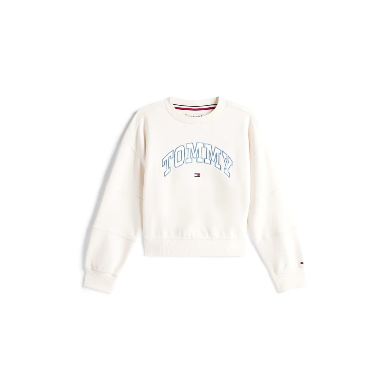 Image of Tommy Hilfiger Kids Varsity Crew-Neck Relaxed Fit Sweatshirt Crew Sweaters 14Y Cream 52287869255