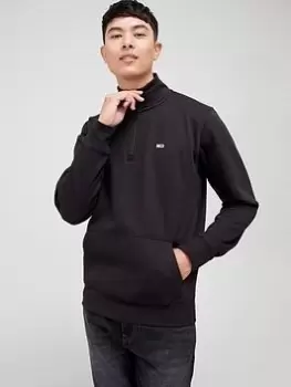 Image of Tommy Jeans Regular Fit Mock Neck Quarter Zip Sweat Top - Black, Size XS, Men