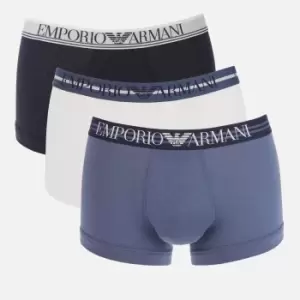 Image of Emporio Armani Mens 3 Pack Mixed Waistband Trunks - Marine/White/Indigo - S