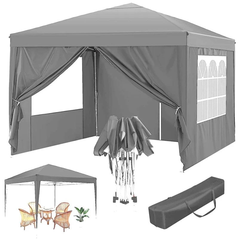 Image of Gr8 Garden Premium Grey Pop Up Gazebo With Sides Garden Marquee Tent 3x3m Grey