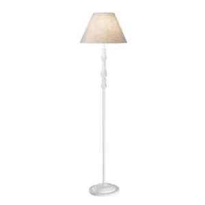 Image of Provence 1 Light Wood Floor Lamp White with Beige Shade, E27