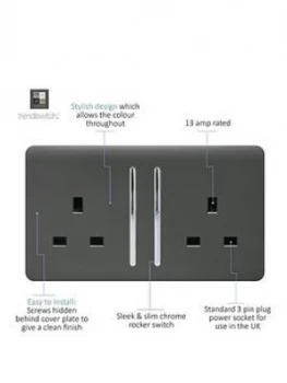 Image of Trendiswitch 2G 13A Switched Socket Charcoal