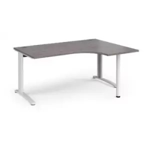 Image of TR10 right hand ergonomic desk 1600mm - white frame and grey oak top