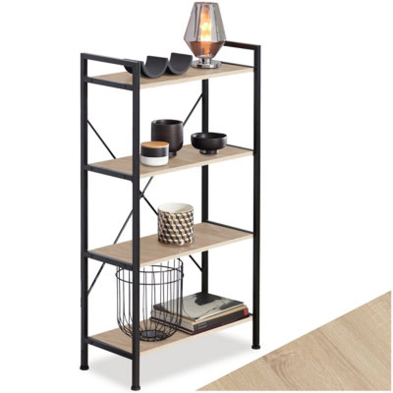Image of Tectake Bookcase Leeds 4 Shelves - Industrial Wood Light, Oak Sonoma