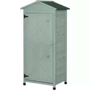 Image of Outsunny - 74x55x155cm Garden Storage Shed Cabinet 2 Shelves Hooks Lock Green