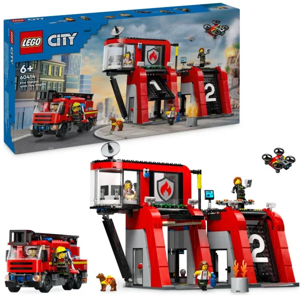 Image of LEGO City Fire Station with Fire Engine Toy Playset 60414