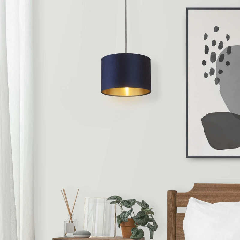 Image of Lighting Collection NAVY VELVET DRUM SHADE & GOLD INNER (D30cm) Navy unisex One Size