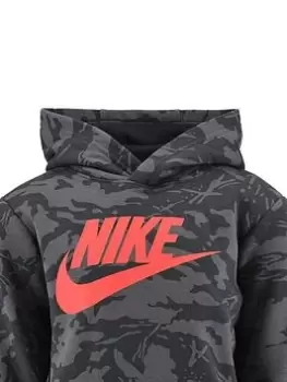 Image of Nike Kids Boys AOP Club Camo Overhead Hoody, Dark Grey, Size 5-6 Years