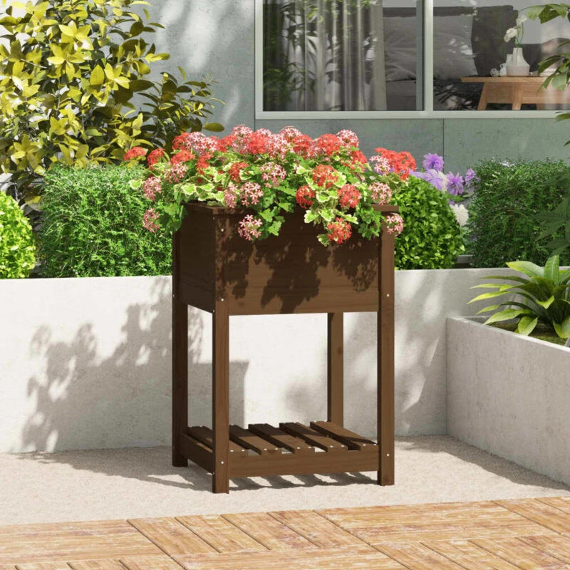 Image of VIDAXL Planter with Shelf Honey Brown 54x54x81cm Solid Wood Pine Vidaxl 823776