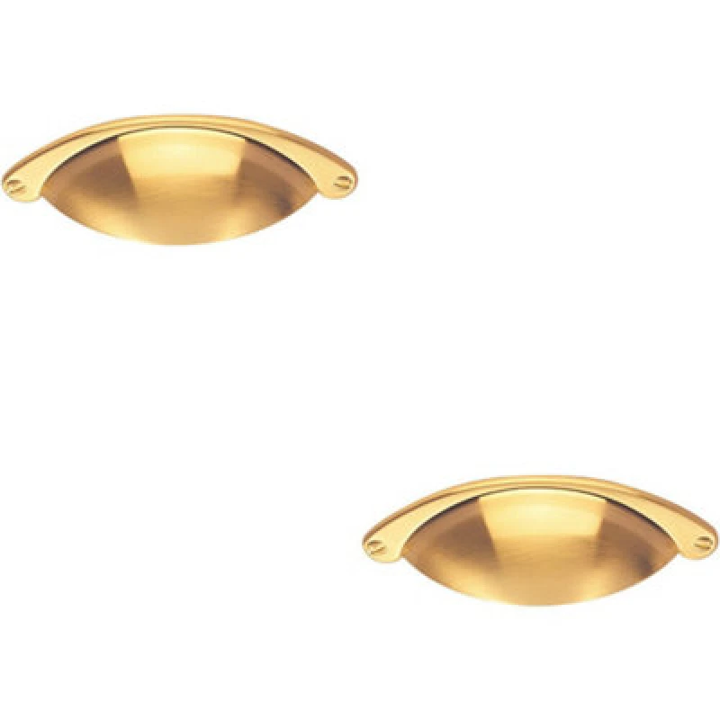 Image of Loops 2x Traditional Cup Pull Handle 104 x 26mm 64mm Fixing Centres Satin Brass Metallics unisex