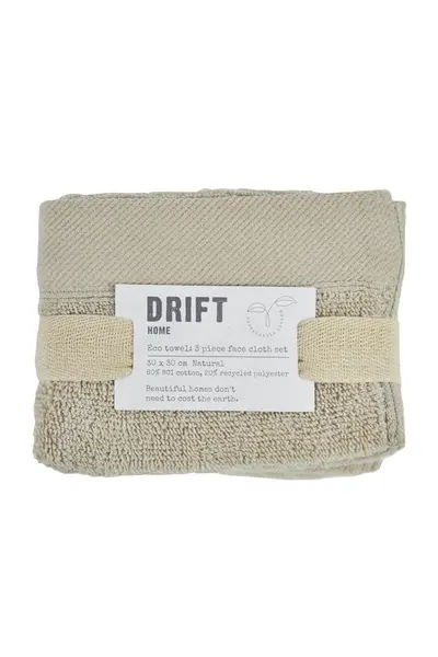 Image of DRIFT HOME Abode Eco-Friendly Cotton Rich 600gsm Face Cloth, Natural, 3 Pack - Drift Home AOENLSXBX3