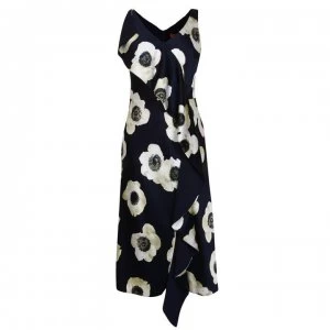 Image of Hugo Boss Floral Printed Sleeveless Dress Navy Size L Women