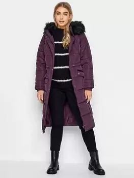 Image of M&Co Berry Faux Fur Trim Padded Coat, Red, Size 14, Women