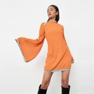 Image of Missguided Aa Crinkle Highneck Ls Mini Dress - Orange