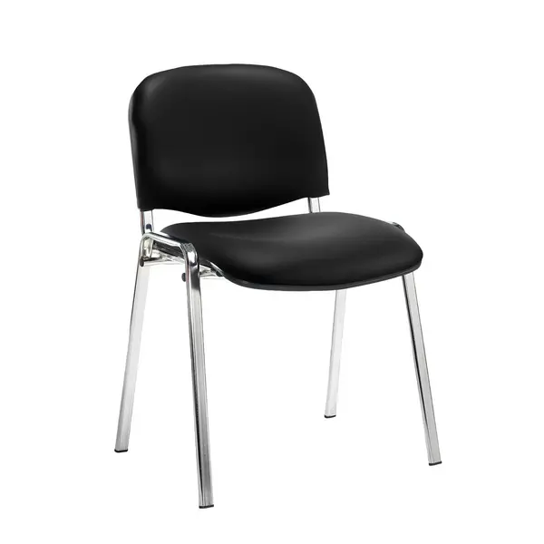 Image of Taurus Padded Vinyl Stackable Waiting Room Chair - Chrome - No Arms - Nero Black vinyl