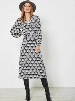 Image of Mint Velvet Jude Print Wrap Midi Dress - Black