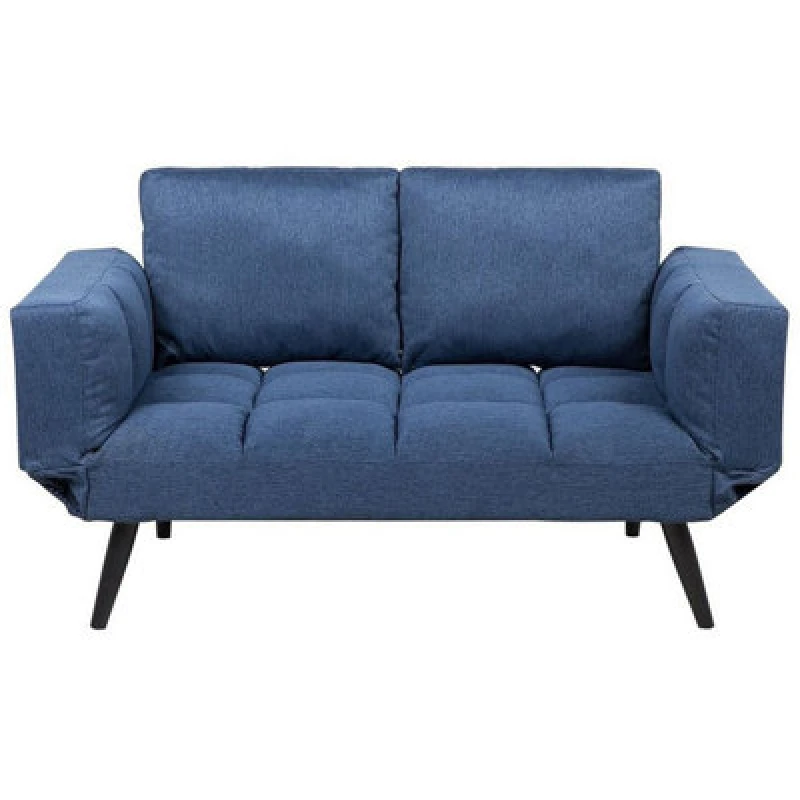 Image of Beliani Sofa Bed 2 Seater Brekke Fabric Navy Blue