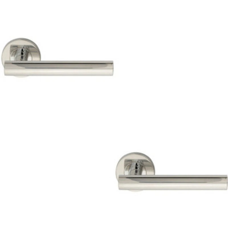 Image of Loops 2x PAIR Straight Round T Bar Handle on Round Rose Concealed Fix Polished Steel Metallics