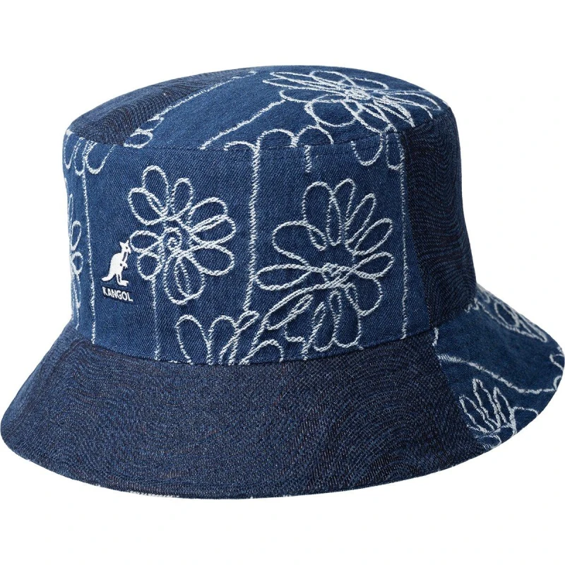 Image of Kangol Denim Mash-Up Bucket Hat Blue FLORAL unisex M