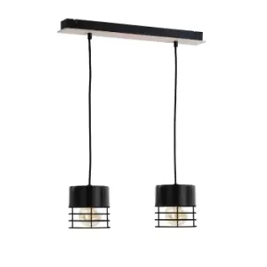 Image of Casa Bar Pendant Ceiling Light Black, Wood, 50cm, 2x E27