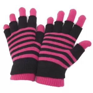 Image of Ladies/Womens Striped Thermal 2 In 1 Magic Gloves (Fingerless And Full Fingered) (One Size) (Pink)
