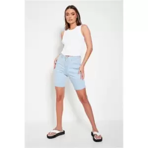 Image of I Saw It First Light Wash Seam Detail Cycling Shorts - Blue