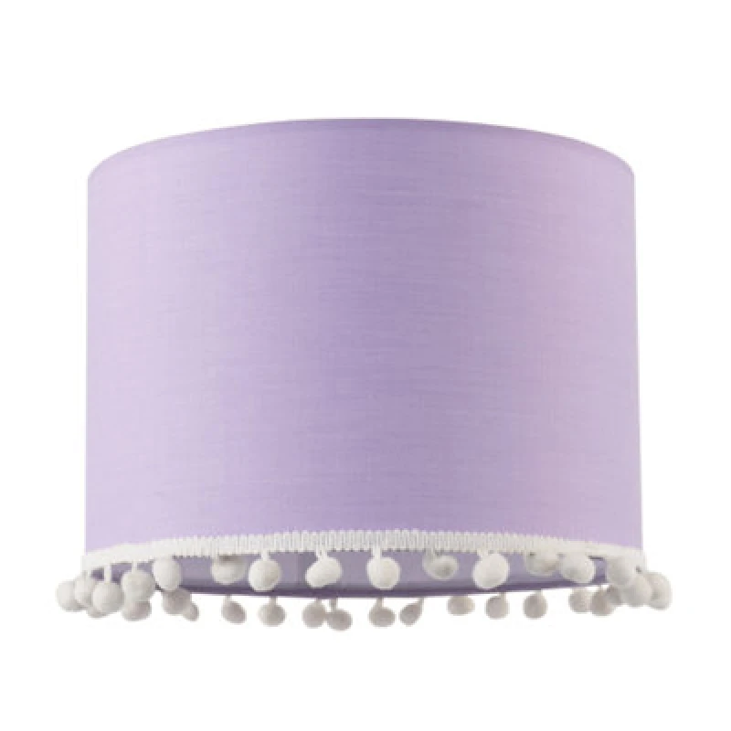 Image of Happy Homewares Cute And Modern Lilac Cotton 10 Lamp Shade With White Woolly Pom Poms