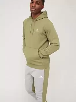 Image of adidas Feelcozy Hoodie - Green/White, Green/White Size XS Men