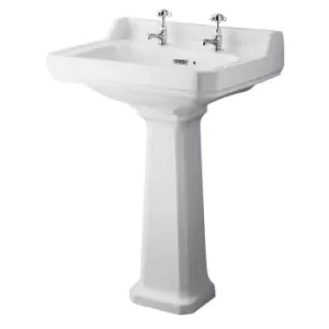 Image of Hudson Reed Richmond 600mm Basin & Pedestal (2 Tap Hole) - White