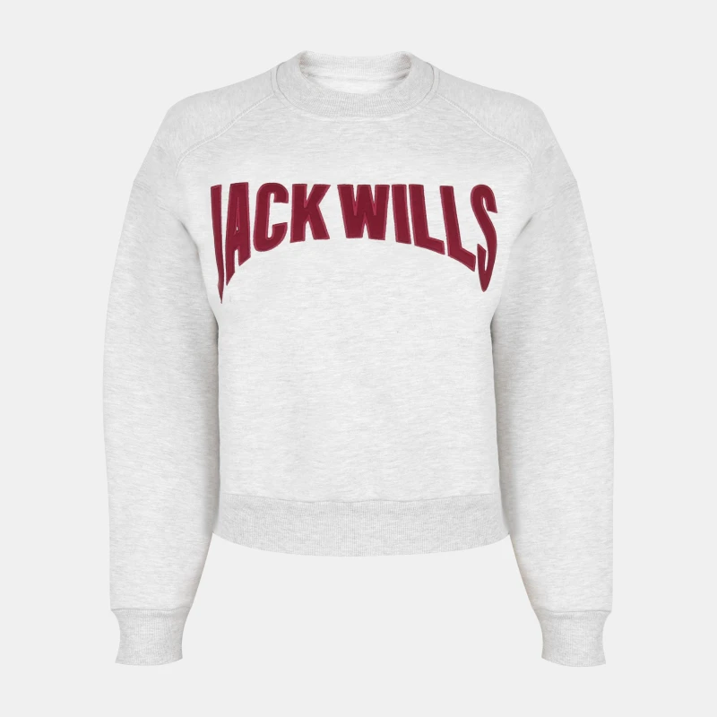 Image of Jack Wills Womens JW Varsity Crew Sweatshirt Ice Grey Marl female 6 (2XS)