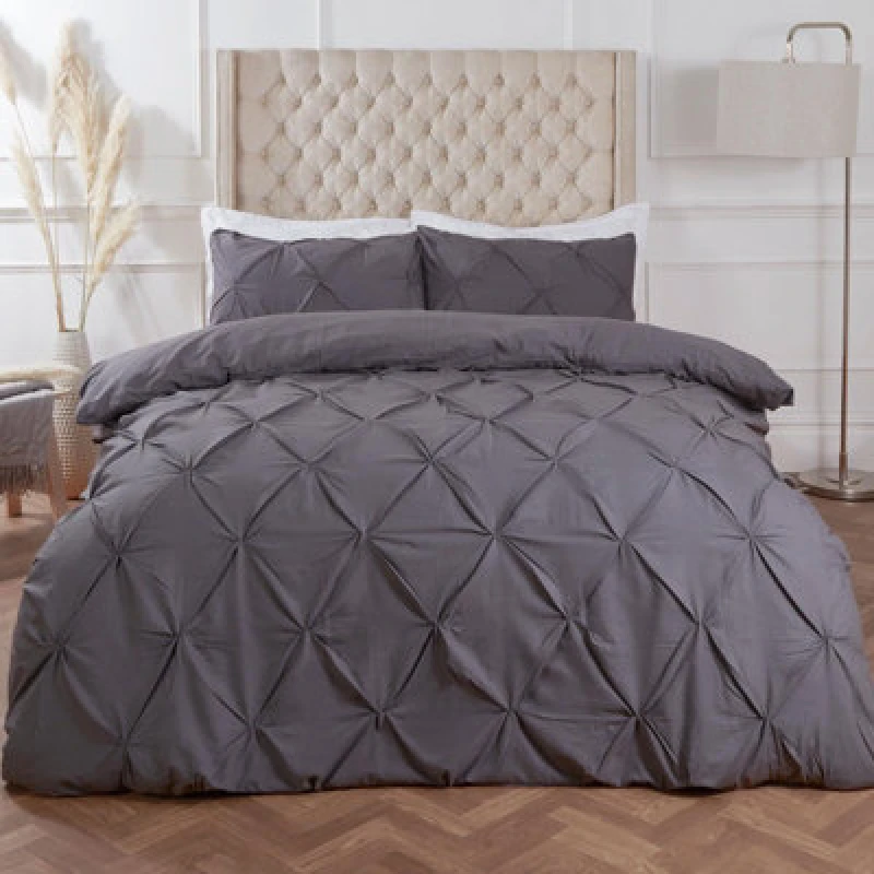 Image of OHS OHS Diamond Pintuck Duvet Cover with Pillowcase in Charcoal Size: Double Charcoal Double Unisex 5027434121694