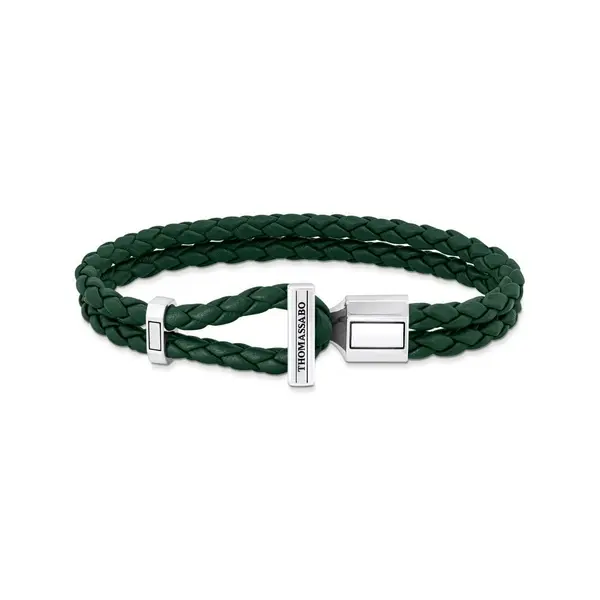 Image of Thomas Sabo Sterling Silver Sterling Silver Double Braided Green Leath