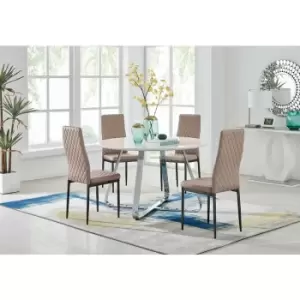 Image of Santorini White Round Dining Table And 4 Cappuccino Milan Black Leg Chairs - Cappuccino