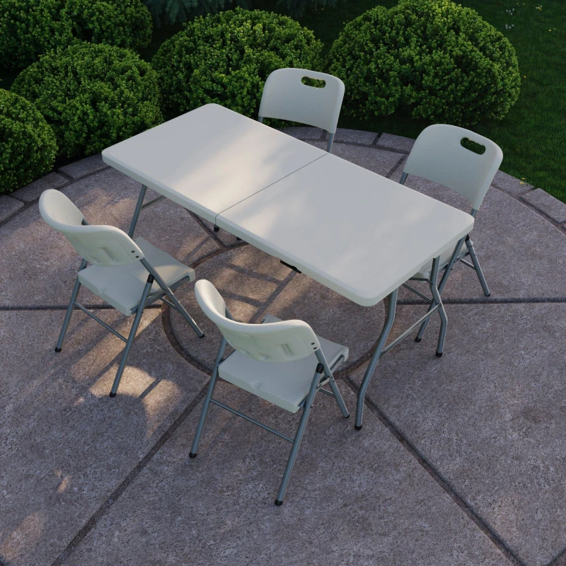 Image of Lassic Outdoor Folding Table 5ft & 4 Folding Chairs White unisex 5 Piece