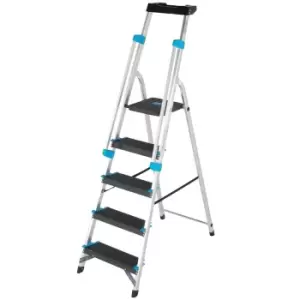 Image of 1m XL Platform Step Ladders 5 Tread Anti Slip Steps & Tool Tray Aluminium
