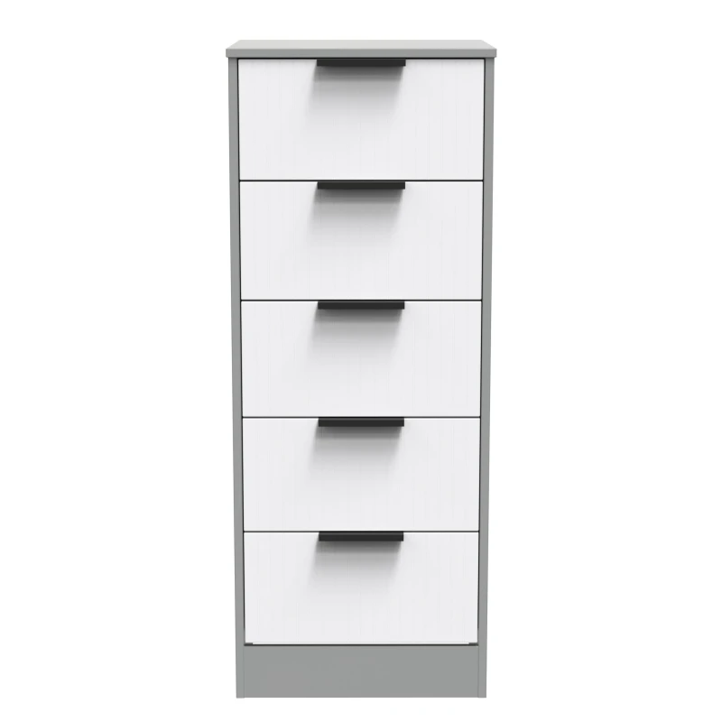 Image of Ready Assembled 2 U Denver 5 Drawer Tall Bedside (Ready Assembled) in Mid Grey Mid Grey Unisex