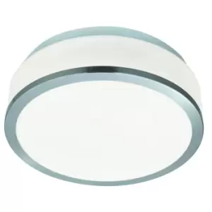 Image of Discs Bathroom Flush 2 Light Ceiling Satin Silver, Opal IP44, E27