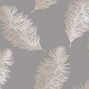 Image of Holden Decor Fawning Feather Grey Rose Gold Wallpaper
