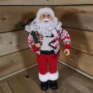 Image of Festive 45cm Tall Standing Christmas Santa In Winter Cardigan With Presents