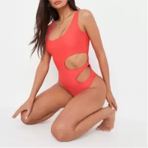 Image of Missguided Scoop Neck Cut Out Side Swimsuit - Orange