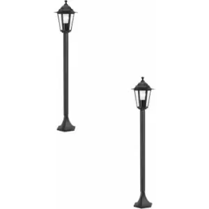 Image of Loops - 2 pack IP44 Outdoor Bollard Light Black Cast Aluminium 60W E27 Tall Lamp Post
