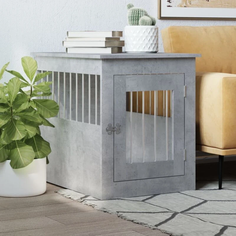 Image of vidaXL Dog Crate Furniture Concrete Grey 55x75x65cm Engineered Wood, Grey 838319