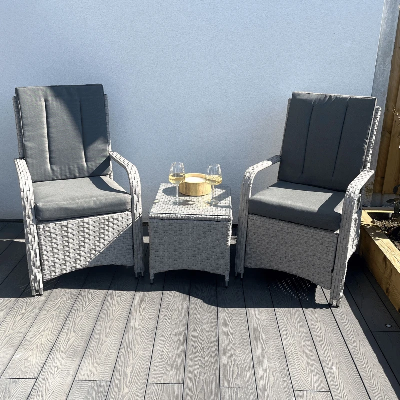 Image of Outdoor Living Leigh Wicker Rattan Natural Bistro Set with Outdoor Cushions in Light Grey Light Grey Unisex